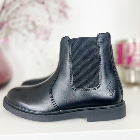 Polo Ralph Lauren NWB Glaston Black Leather Chelsea Ankle Boots Boys Size 2.5 - Picture 1 of 11